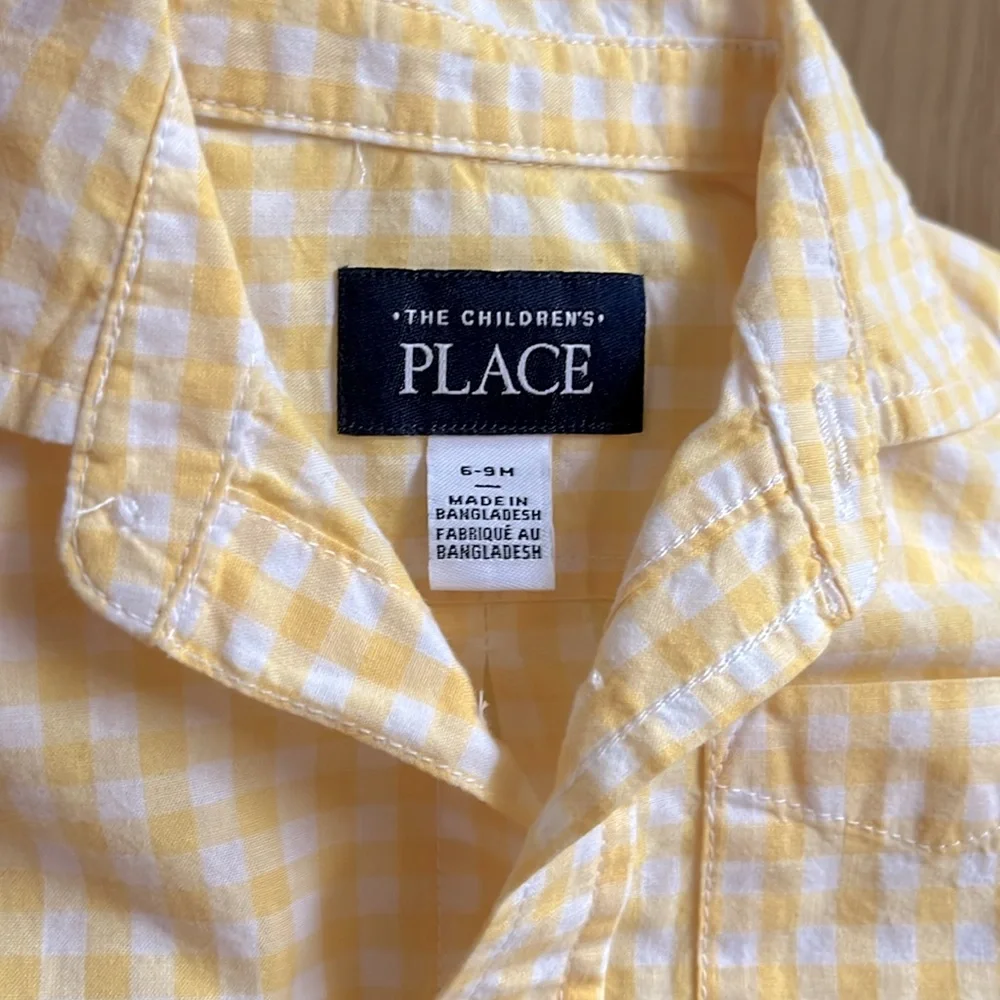 The Children's Place, baby Yellow cotton plaid button down Shirt, 6-9 months